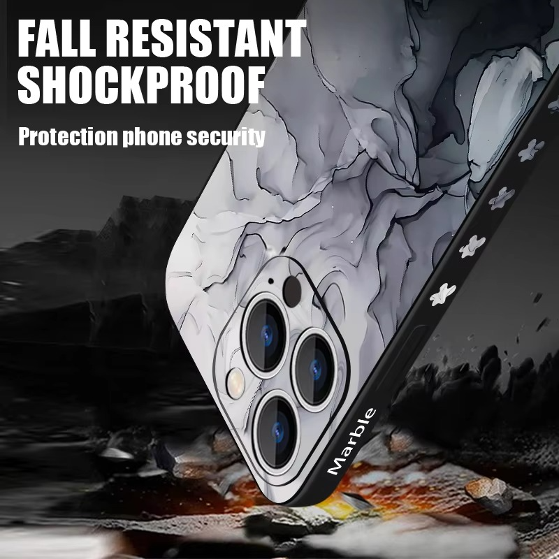 Luxury Apple iPhone Case, MagSafe Compatible, Camera Lens and Screen Protection, Ultra Thin, Shockproof, Magnetic, Full All Around Protection, Marble Silicone Lanyard Cover