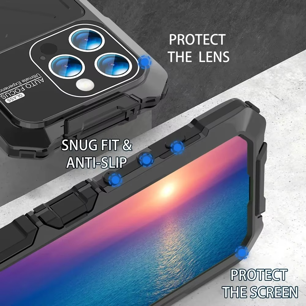 Robust Apple iPhone Case, MagSafe Compatible, Camera Lens and Screen Protection, Ultra Thin, Shockproof, Magnetic, Full All Around Protection, 360 Metal Lock Glass Cover