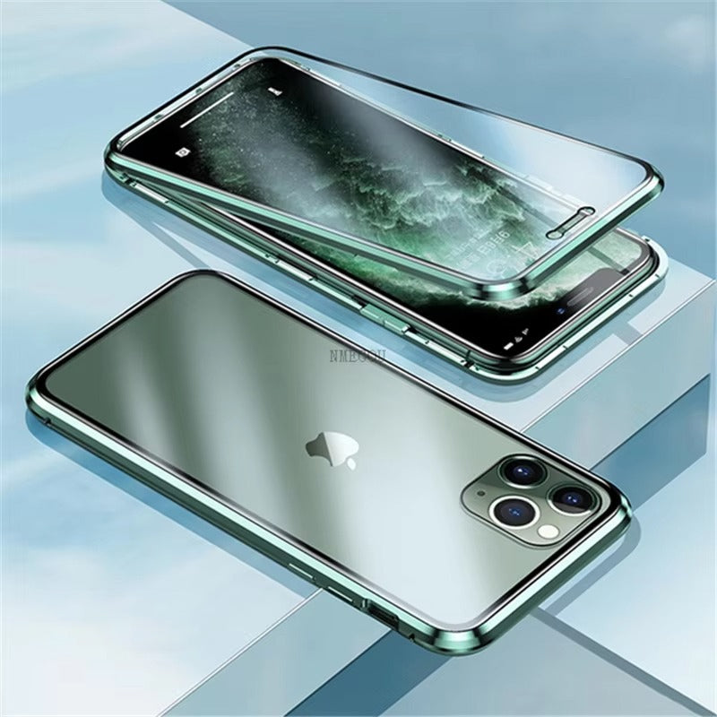 Robust Apple iPhone Case, MagSafe Compatible, Camera Lens and Screen Protection, Ultra Thin, Shockproof, Magnetic, Full All Around Protection, 360 Metal Glass Magnet Cover