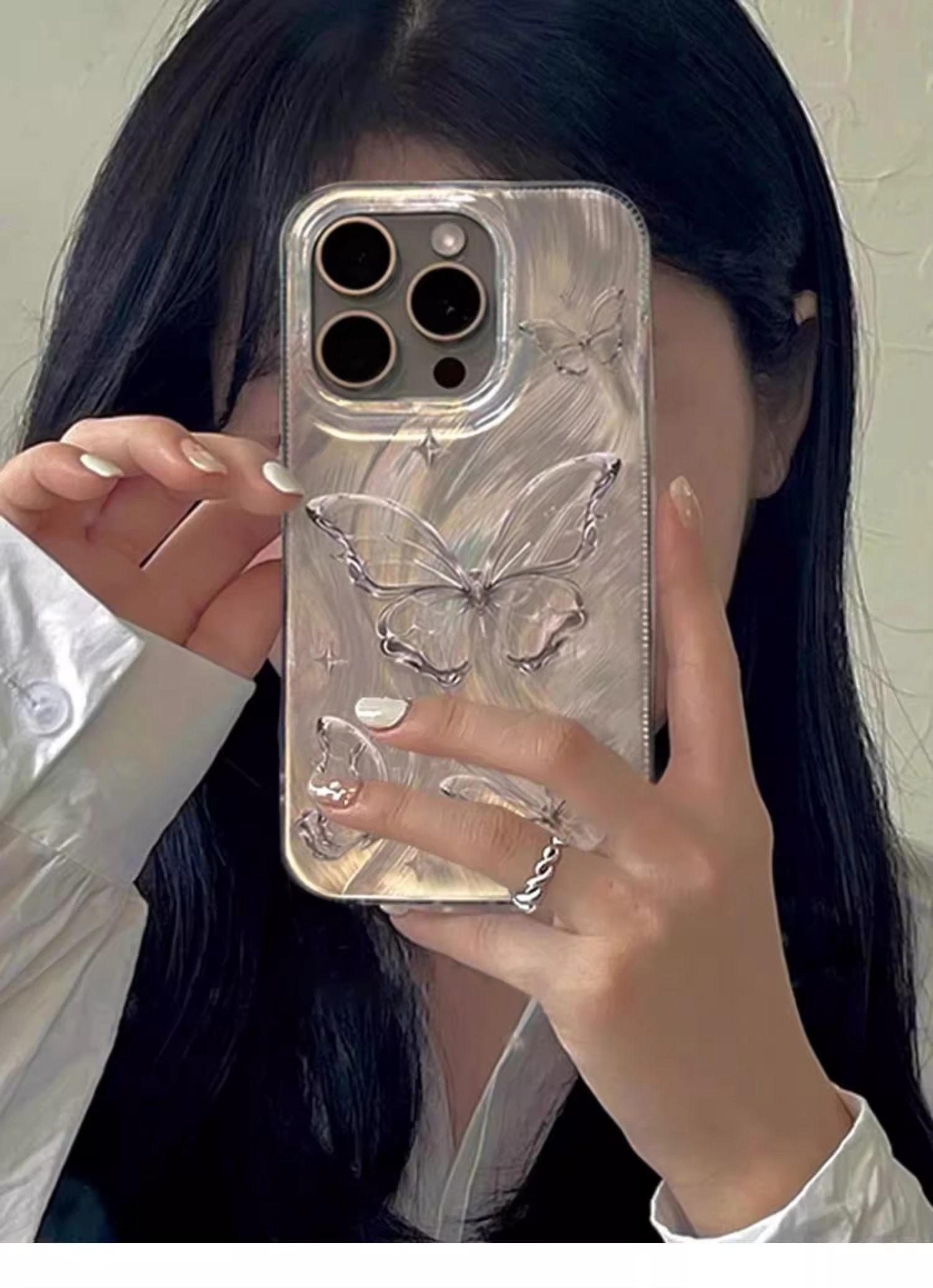 Luxury Apple iPhone Case, MagSafe Compatible, Camera Lens and Screen Protection, Ultra Thin, Shockproof, Magnetic, Full All Around Protection, Laser Silver Butterfly Cover