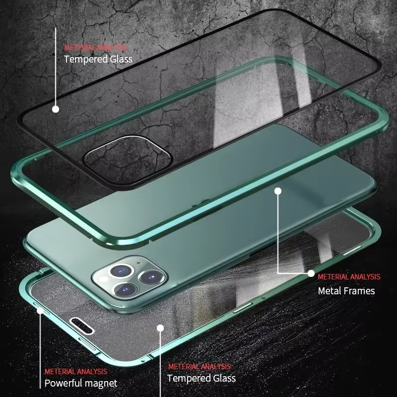Robust Apple iPhone Case, MagSafe Compatible, Camera Lens and Screen Protection, Ultra Thin, Shockproof, Magnetic, Full All Around Protection, 360 Metal Glass Magnet Cover