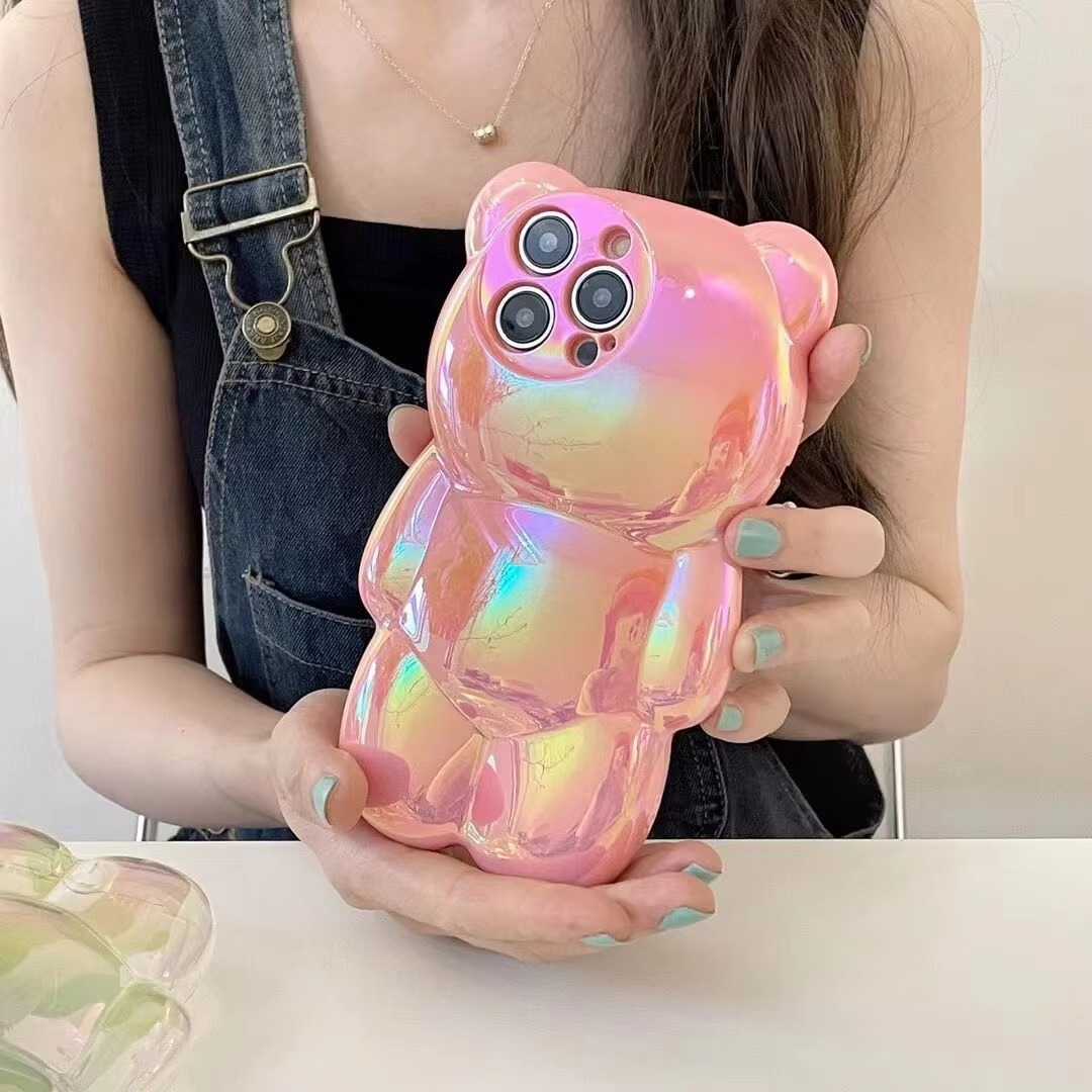 Luxury Apple iPhone Case, MagSafe Compatible, Camera Lens and Screen Protection, Ultra Thin, Shockproof, Magnetic, Full All Around Protection, 3D Bear Gradient Cartoon Cover
