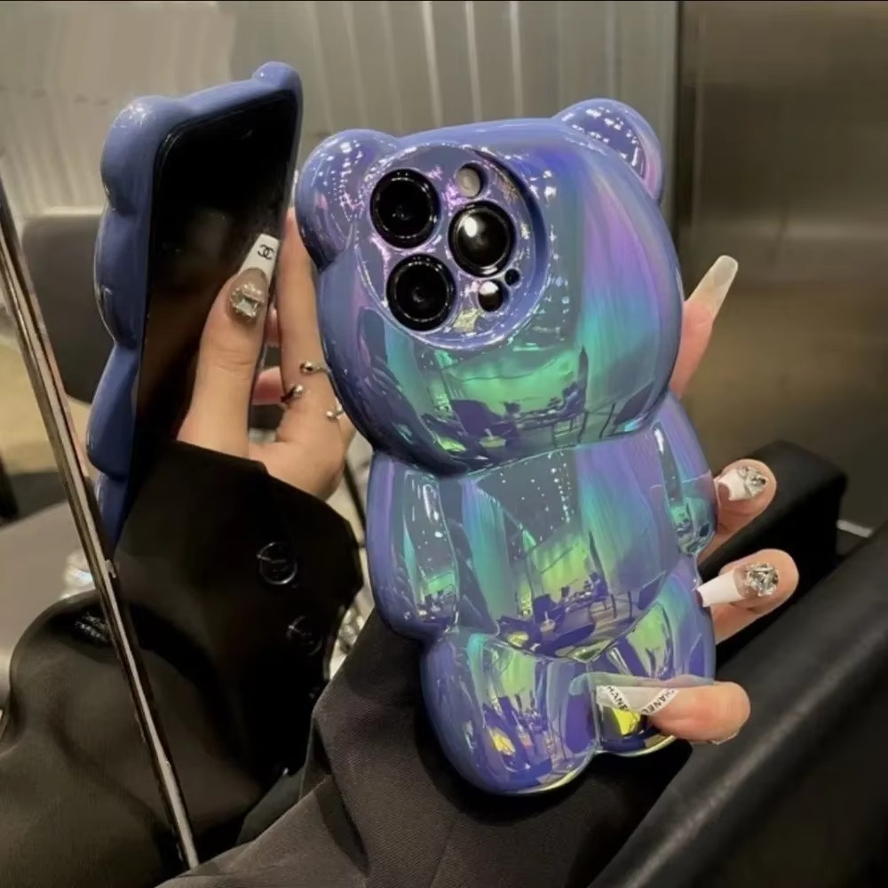 Luxury Apple iPhone Case, MagSafe Compatible, Camera Lens and Screen Protection, Ultra Thin, Shockproof, Magnetic, Full All Around Protection, 3D Bear Gradient Cartoon Cover
