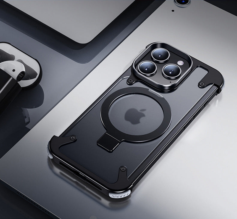 Premium Magnetic Stand Phone Case – Aluminum Alloy, Rimless Frosted Matte, Durable & Stylish Shockproof Cover Case for iPhone