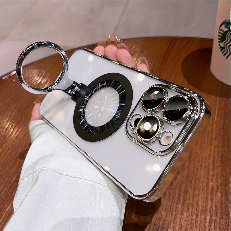 Luxury Ring Holder - Transparent Hard Acrylic Cover, Built-in Bracket, Magnetic Wireless Charging Compatible Case for iPhone