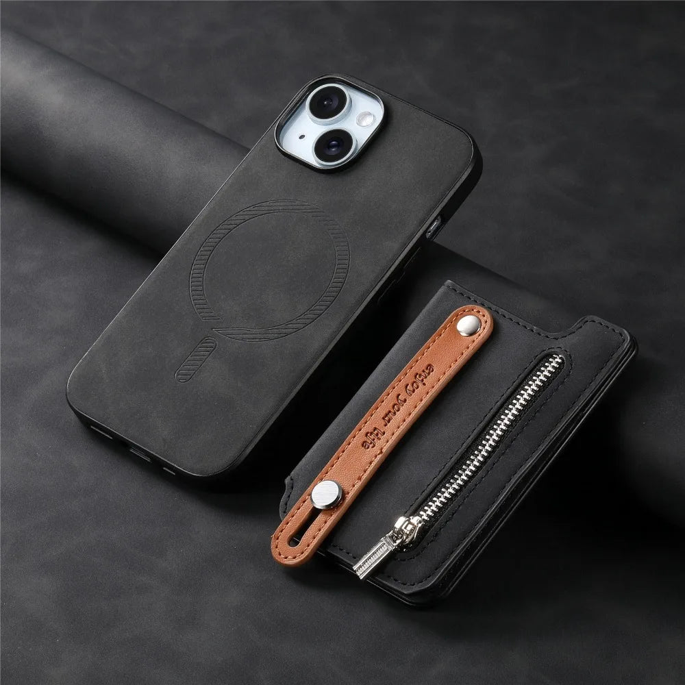 Luxury Detachable Zipper Wallet iPhone Case – Magnetic Flip Cover with Card Slots, and Protection for Ultimate Convenience