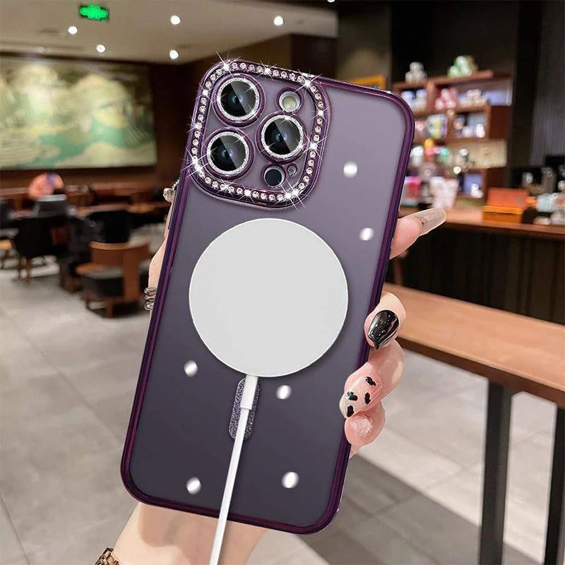 Luxury Bling Glitter - Shockproof Magnetic Wireless Charging Cover, Sparkling Jewelled Design for Women | Case for iPhone