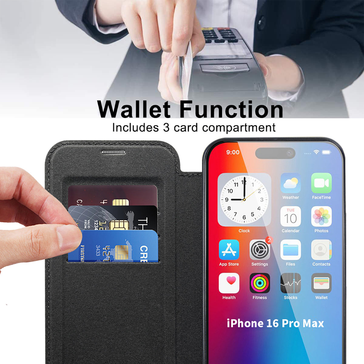 Luxury MagSafe Wallet iPhone Case – Grid Leather Flip Cover, Magnetic Card Holder, Shockproof Protection, Wireless Charging Compatible, Premium Design for iPhone Models