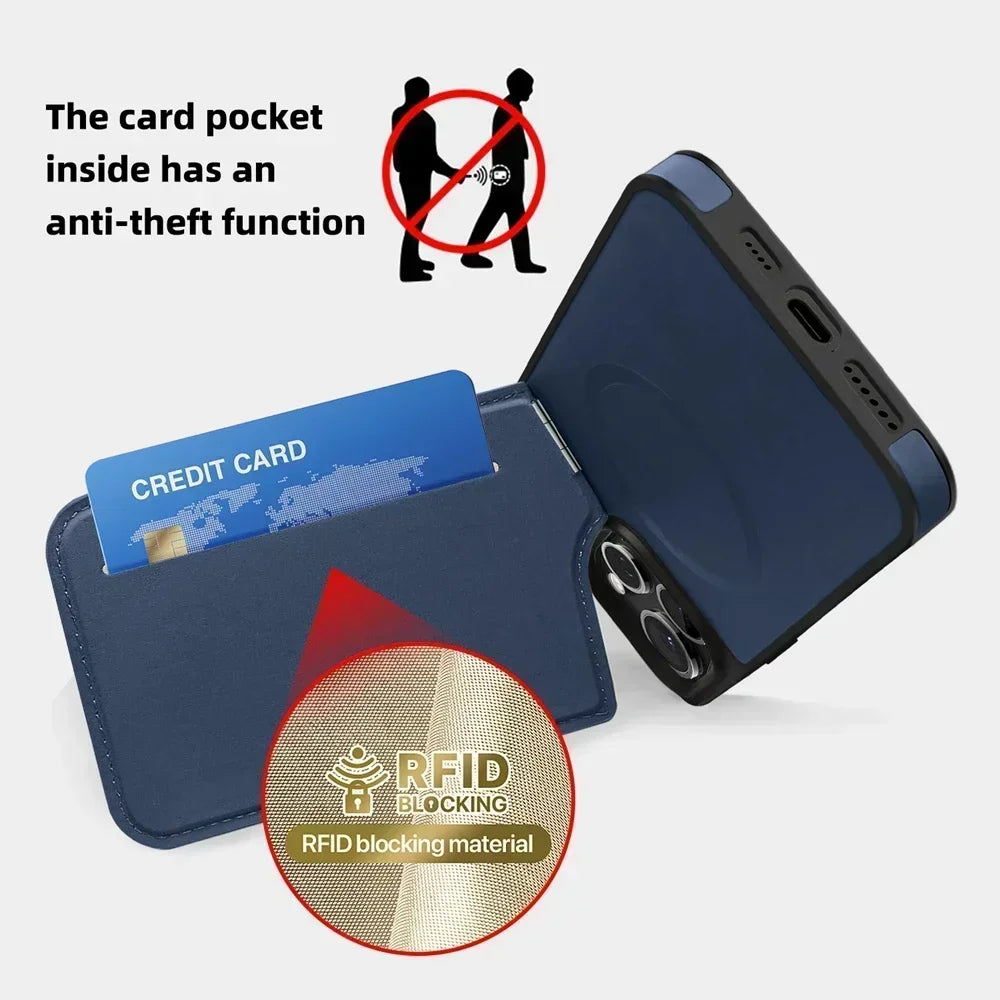 Premium MagSafe Leather iPhone Case – Magnetic Wireless Charging, Card Holder Wallet, Shockproof Protection, Sleek Design for iPhone Models