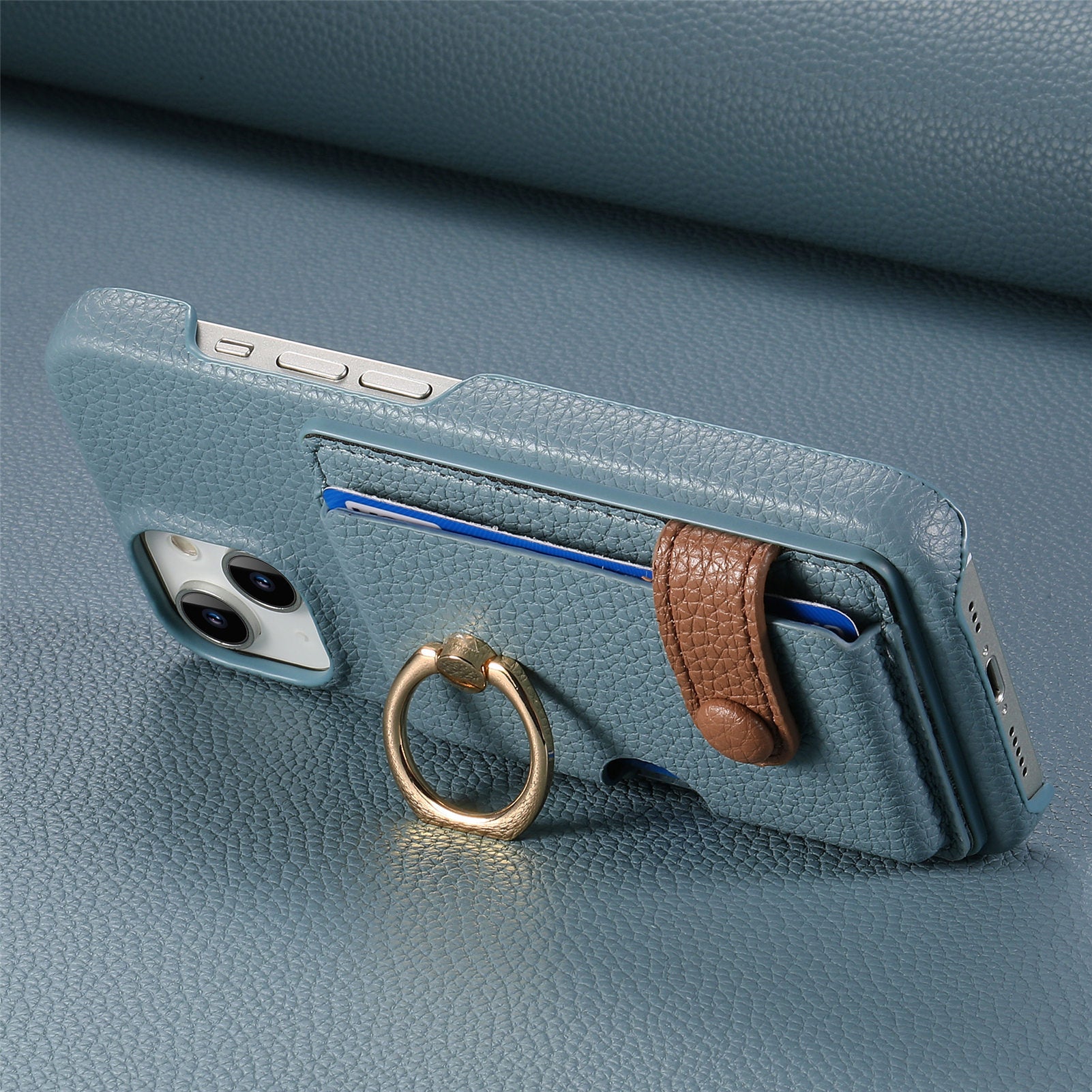 Premium Leather Ring Stand Wallet iPhone Case Card Holder, Magnetic Closure, and Kickstand Support for Hands-Free Convenience