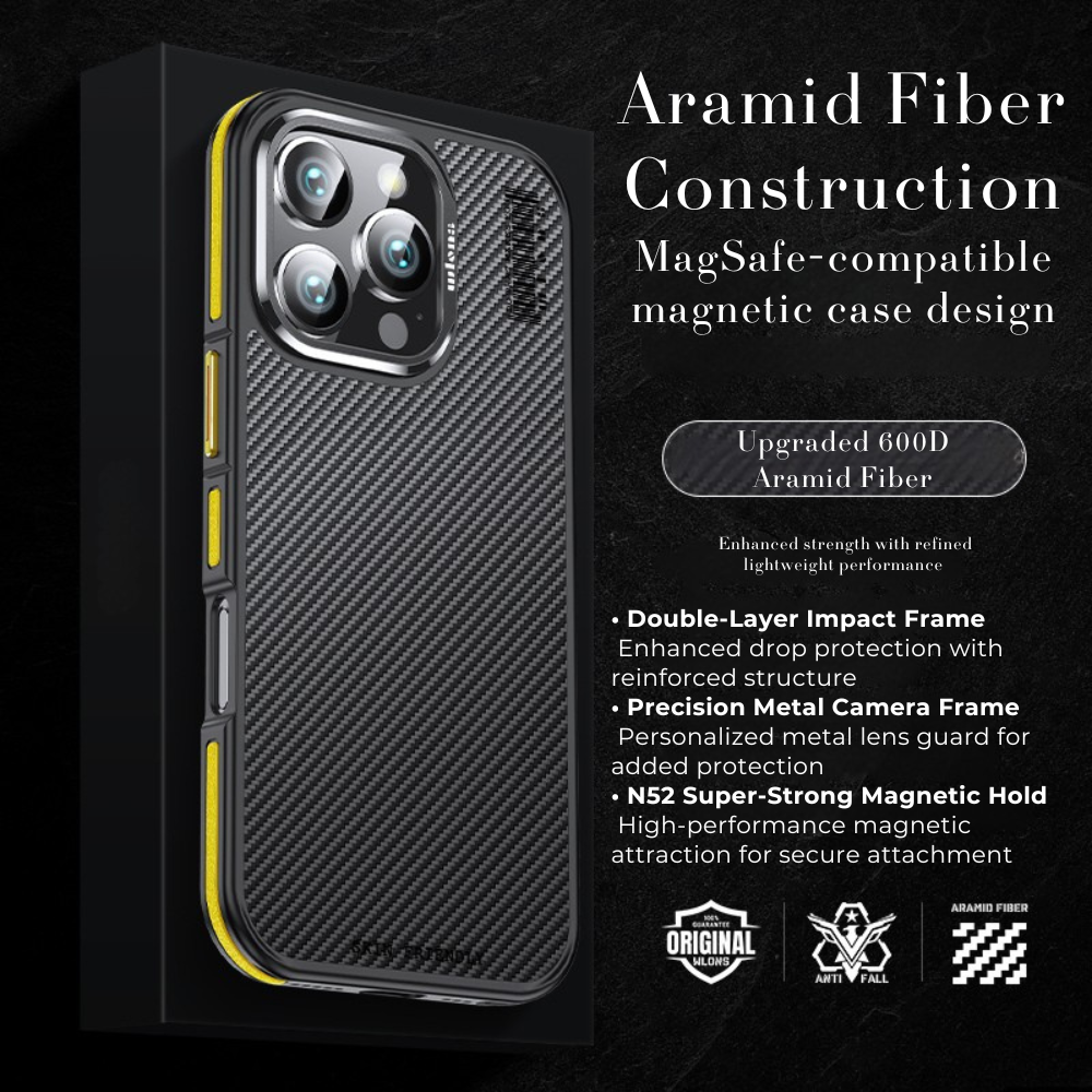 Premium 100% Aramid Fiber Kevlar iPhone Case – 600D Lightweight Compatible Ultra-Thin Protective Cover for iPhone Models