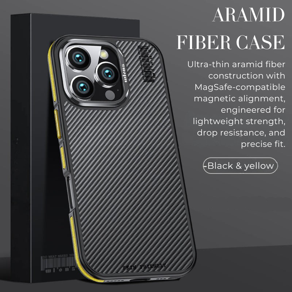 Premium 100% Aramid Fiber Kevlar iPhone Case – 600D Lightweight Compatible Ultra-Thin Protective Cover for iPhone Models