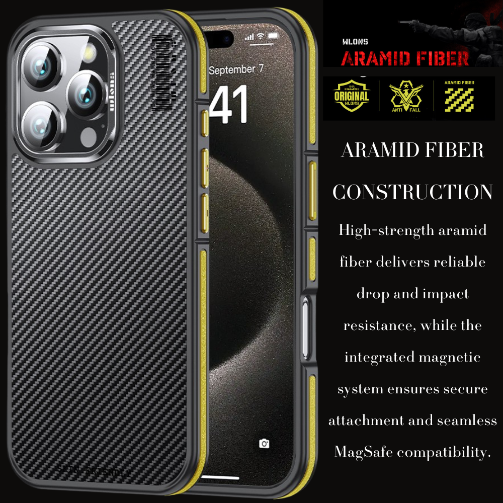 Premium 100% Aramid Fiber Kevlar iPhone Case – 600D Lightweight Compatible Ultra-Thin Protective Cover for iPhone Models