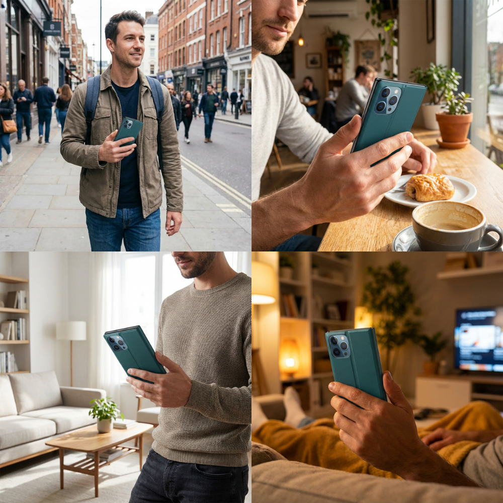 Luxury Flip Apple iPhone Case, MagSafe Compatible, Ultra Thin Magnetic Shockproof Full Protection Cover with Screen Guard, Book Style Stand and Wallet Pocket