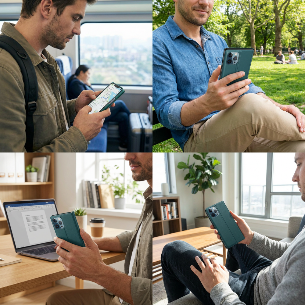 Luxury Flip Apple iPhone Case, MagSafe Compatible, Ultra Thin Magnetic Shockproof Full Protection Cover with Screen Guard, Book Style Stand and Wallet Pocket