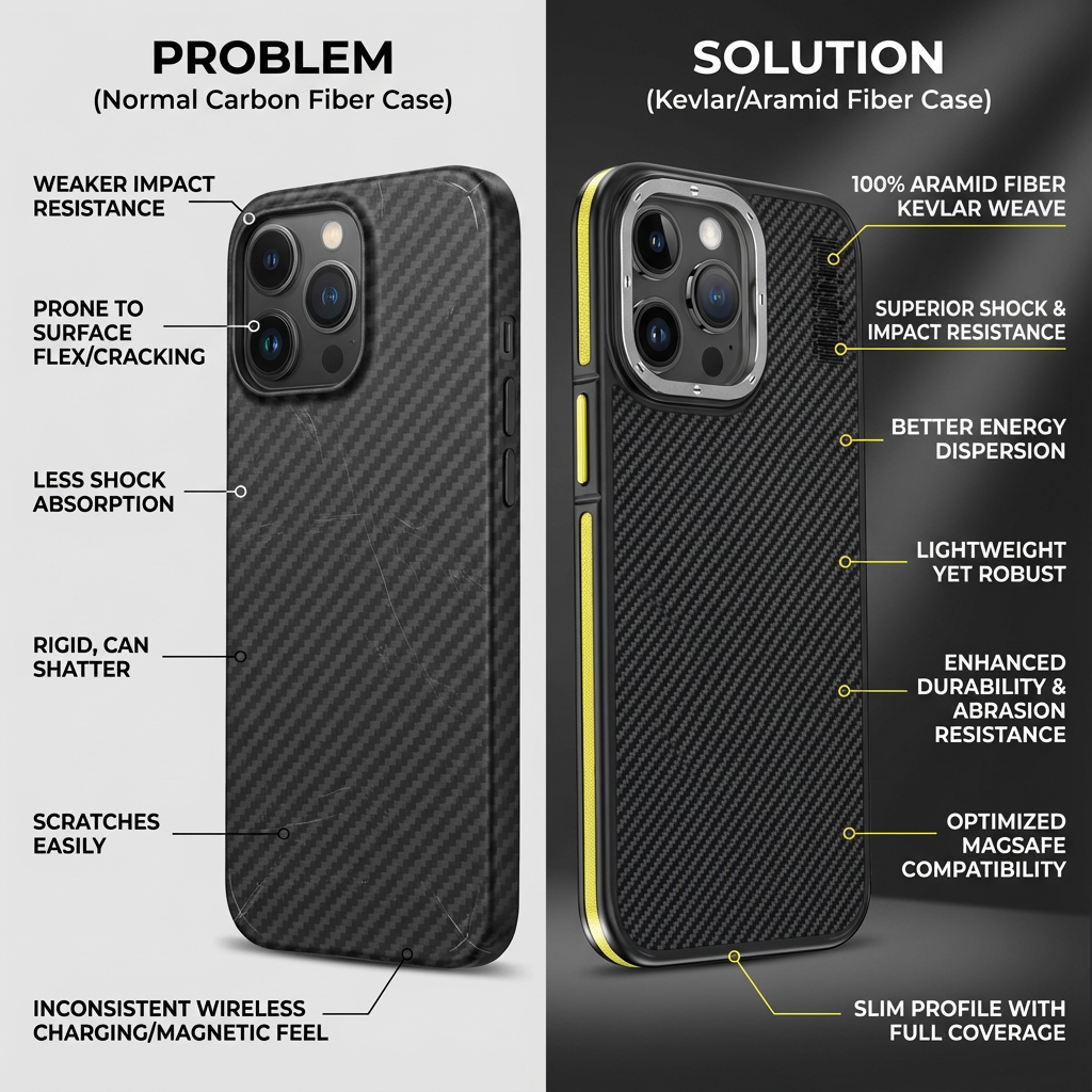 Premium 100% Aramid Fiber Kevlar iPhone Case – 600D Lightweight Compatible Ultra-Thin Protective Cover for iPhone Models