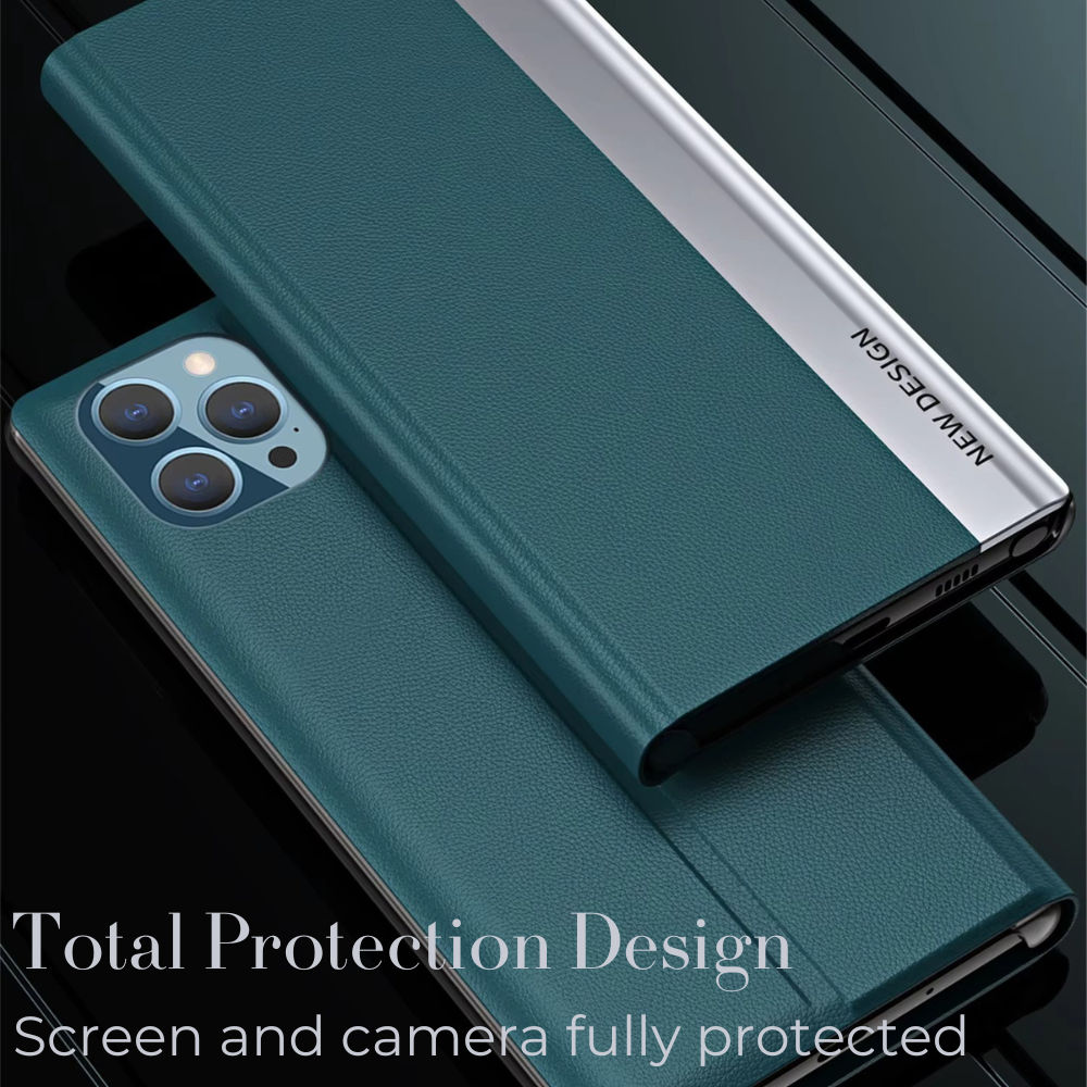 Luxury Flip Apple iPhone Case, MagSafe Compatible, Ultra Thin Magnetic Shockproof Full Protection Cover with Screen Guard, Book Style Stand and Wallet Pocket