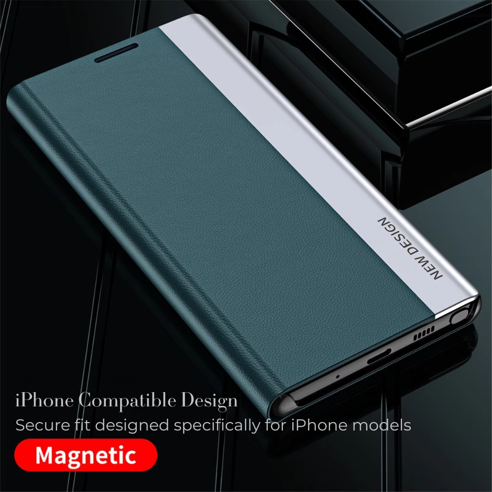 Luxury Flip Apple iPhone Case, MagSafe Compatible, Ultra Thin Magnetic Shockproof Full Protection Cover with Screen Guard, Book Style Stand and Wallet Pocket