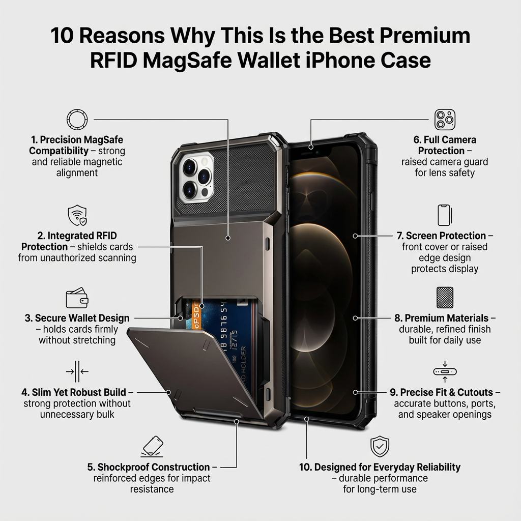 Luxury Wallet Apple iPhone Case, MagSafe Compatible Shockproof Cover with Camera Screen Protection, 4 Card Slot Holder Design