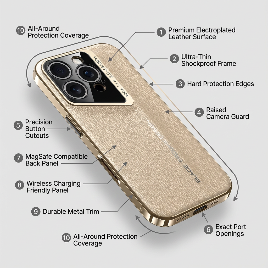 Premium Luxury iPhone Case – Electroplated Leather, Ultra-Thin, Shockproof Hard Protection Durable Cover | Case for iPhone