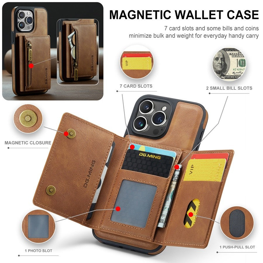 RFID Magnetic Detachable Leather Wallet iPhone Case – Stand Function, Secure Card Holder Premium Protection for iPhone Models