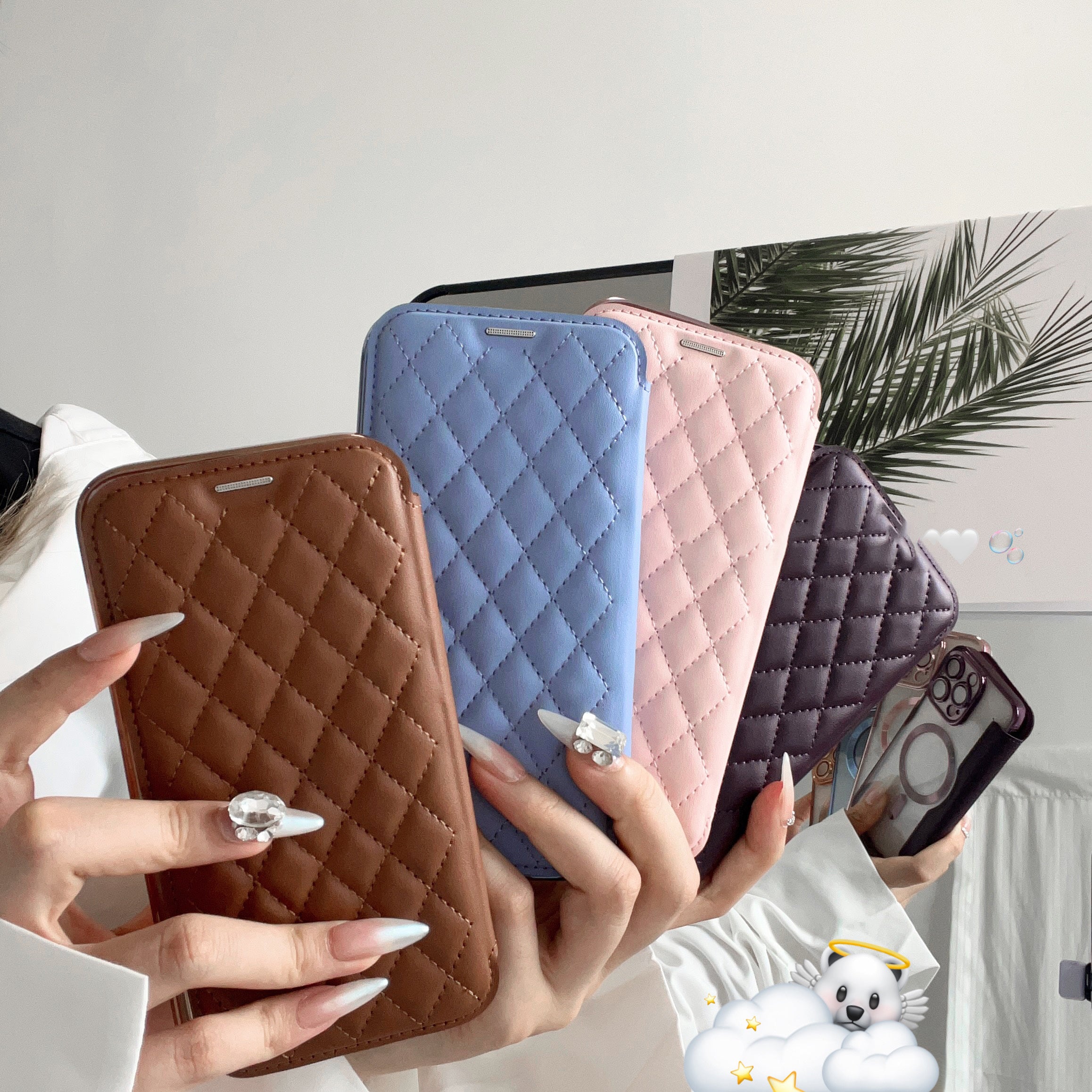 Luxury MagSafe Wallet iPhone Case – Grid Leather Flip Cover, Magnetic Card Holder, Shockproof Protection, Wireless Charging Compatible, Premium Design for iPhone Models