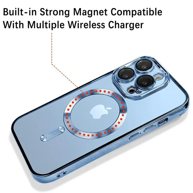 Luxury Magnetic Magsafe Phone Case – Wireless Charging, Transparent Electroplated Shockproof Cover,