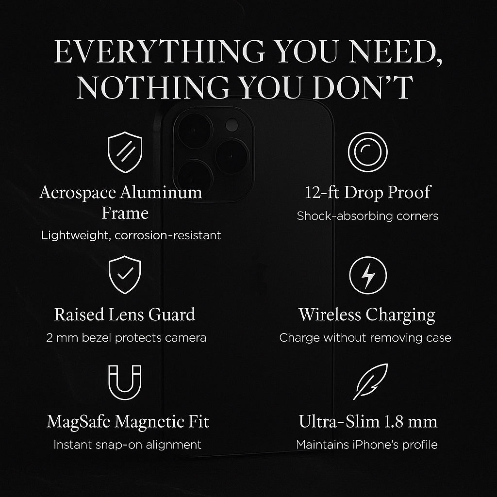 Luxury Shockproof Magnetic Phone Case - Slim Aluminum Frame with Full Lens Protection, Wireless Charging Compatible