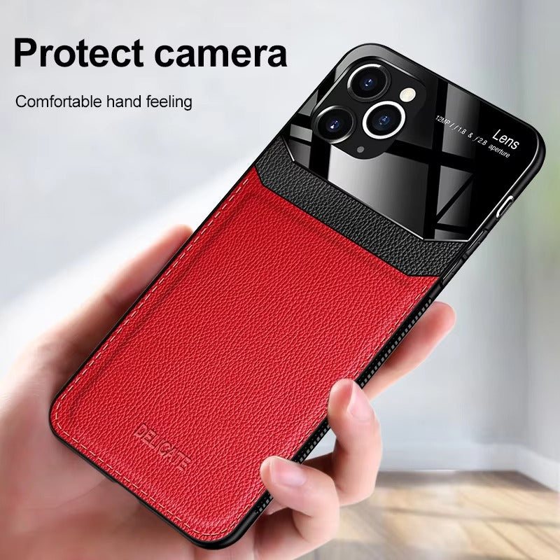 Premium Apple iPhone Case MagSafe Compatible, Camera Lens & Screen Protection Cover with Leather Texture Camera Guard
