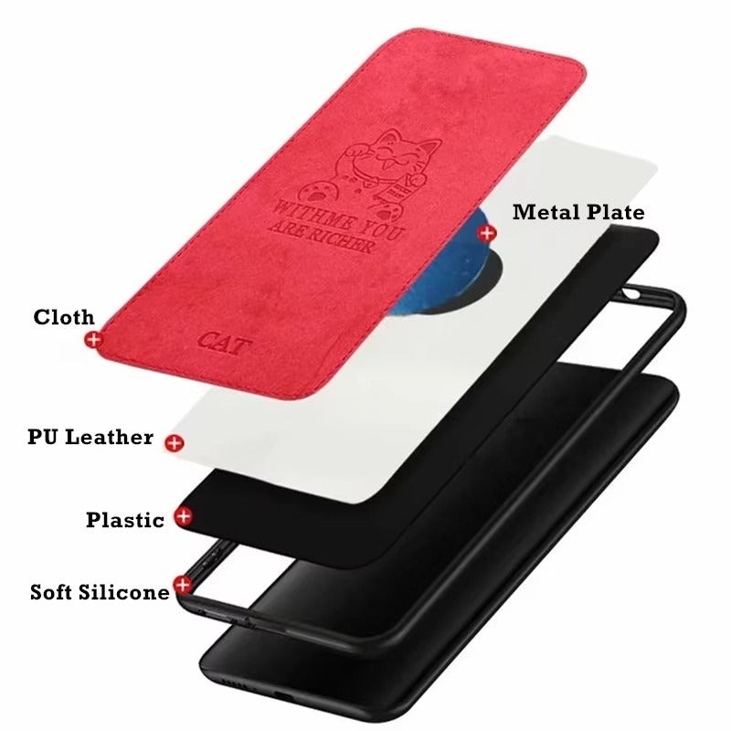 Premium Fashion Cloth iPhone Case – Built-in Magnetic Iron, Deer & Cat Design Durable Protective Shell | Case for iPhone