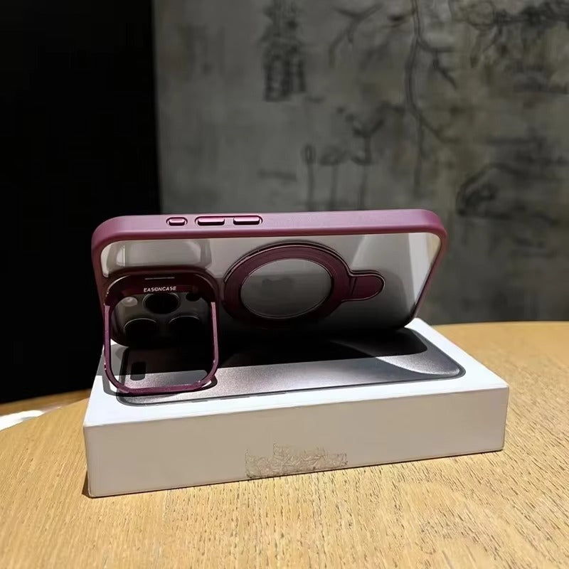 Luxury Apple iPhone Case MagSafe Compatible, Camera Lens & Screen Protection, Cover with Transparent Kickstand Bumper