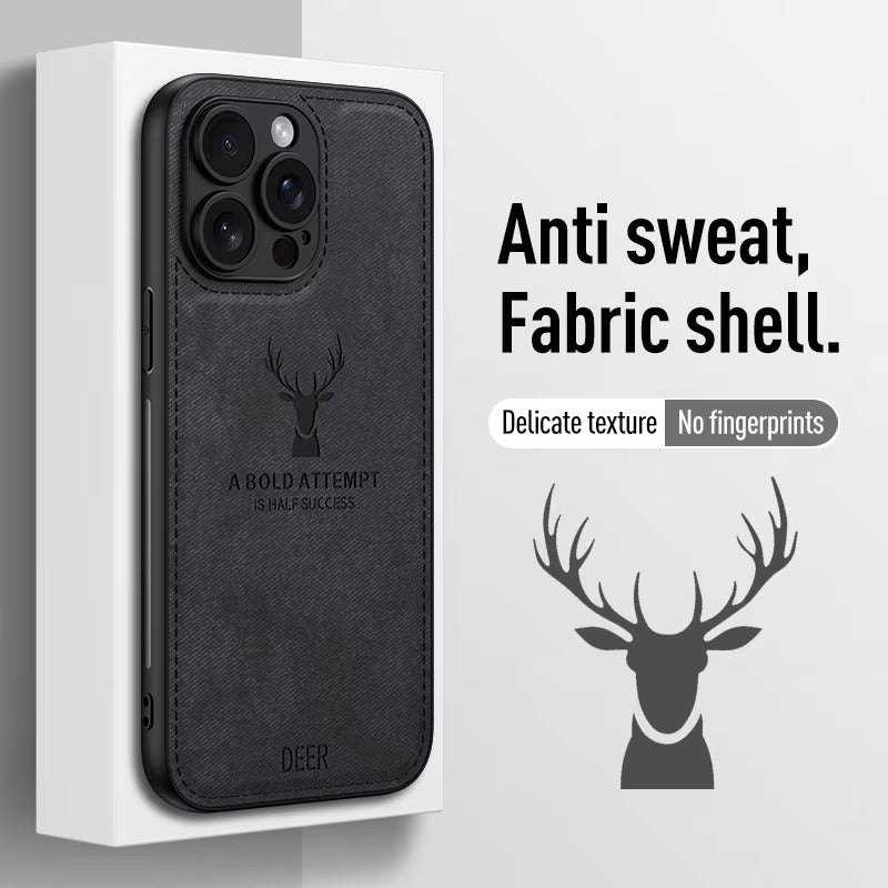 Luxury Cloth Leather Texture iPhone Case – Deer Head Pattern, Shockproof, Stylish Design for Daily Use | Case for iPhone
