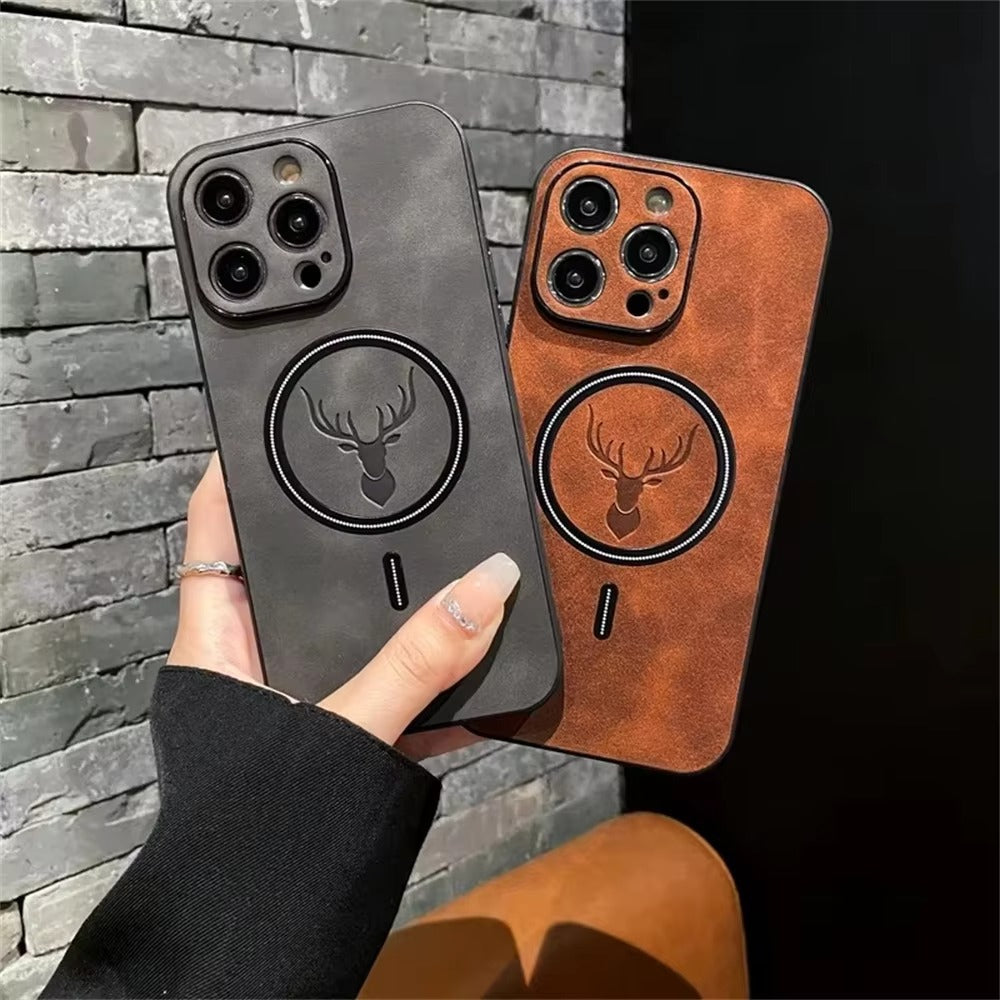 Luxury PU Leather MagSafe iPhone Case – Deer Embossed Design, Stylish & Durable Full Protection Cover | Case for iPhone