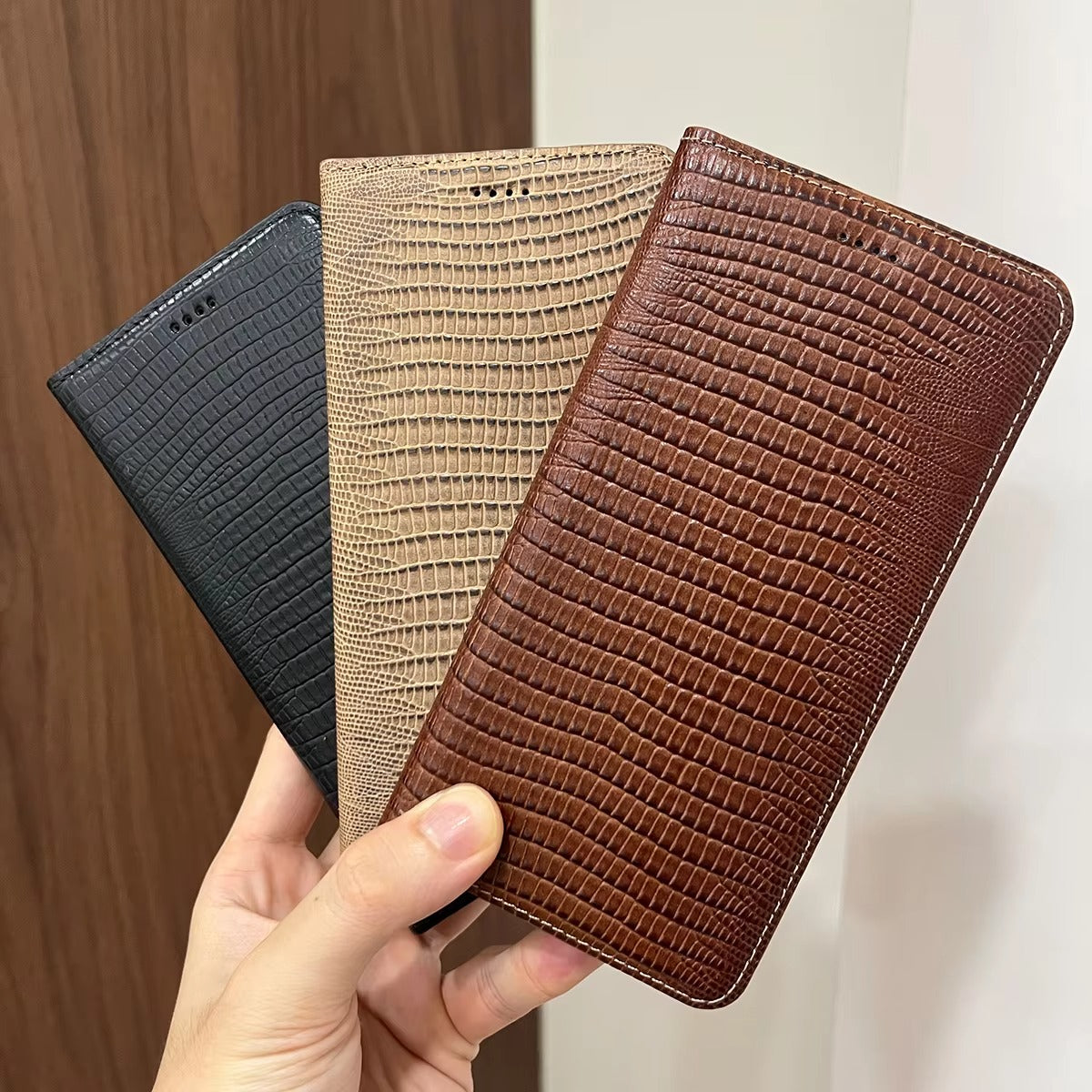 Premium Genuine Leather Flip iPhone Case – Cowhide, Crocodile Grain, Card Holder, Stylish & Durable Cover | Case for iPhone
