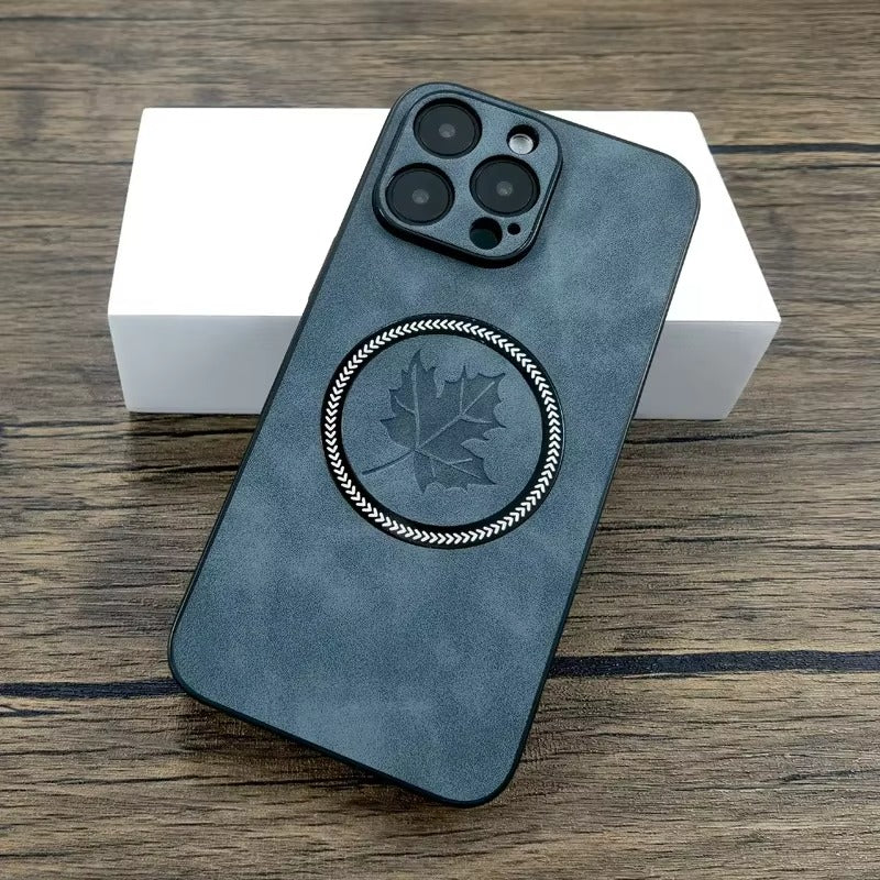 Premium Retro Leather Maple Leaf iPhone Case – MagSafe Charging, Stylish & Durable Full Protection Cover | Case for iPhone