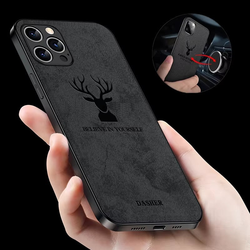 Premium Fashion Cloth iPhone Case – Built-in Magnetic Iron, Deer & Cat Design Durable Protective Shell | Case for iPhone