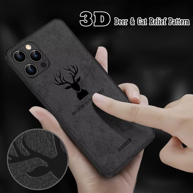 Premium Fashion Cloth iPhone Case – Built-in Magnetic Iron, Deer & Cat Design Durable Protective Shell | Case for iPhone