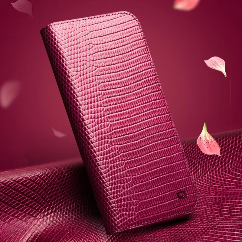 Premium Genuine Leather Flip iPhone Case – Cowhide, Crocodile Grain, Card Holder, Stylish & Durable Cover | Case for iPhone