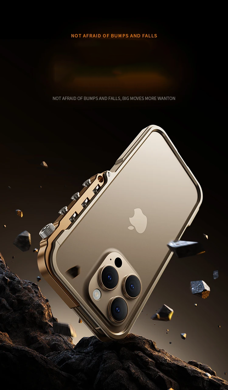 Luxury Aluminum Alloy Armor Frame iPhone Case – 360° Mechanical Metal Bumper for iPhone Models, Durable and Stylish Design