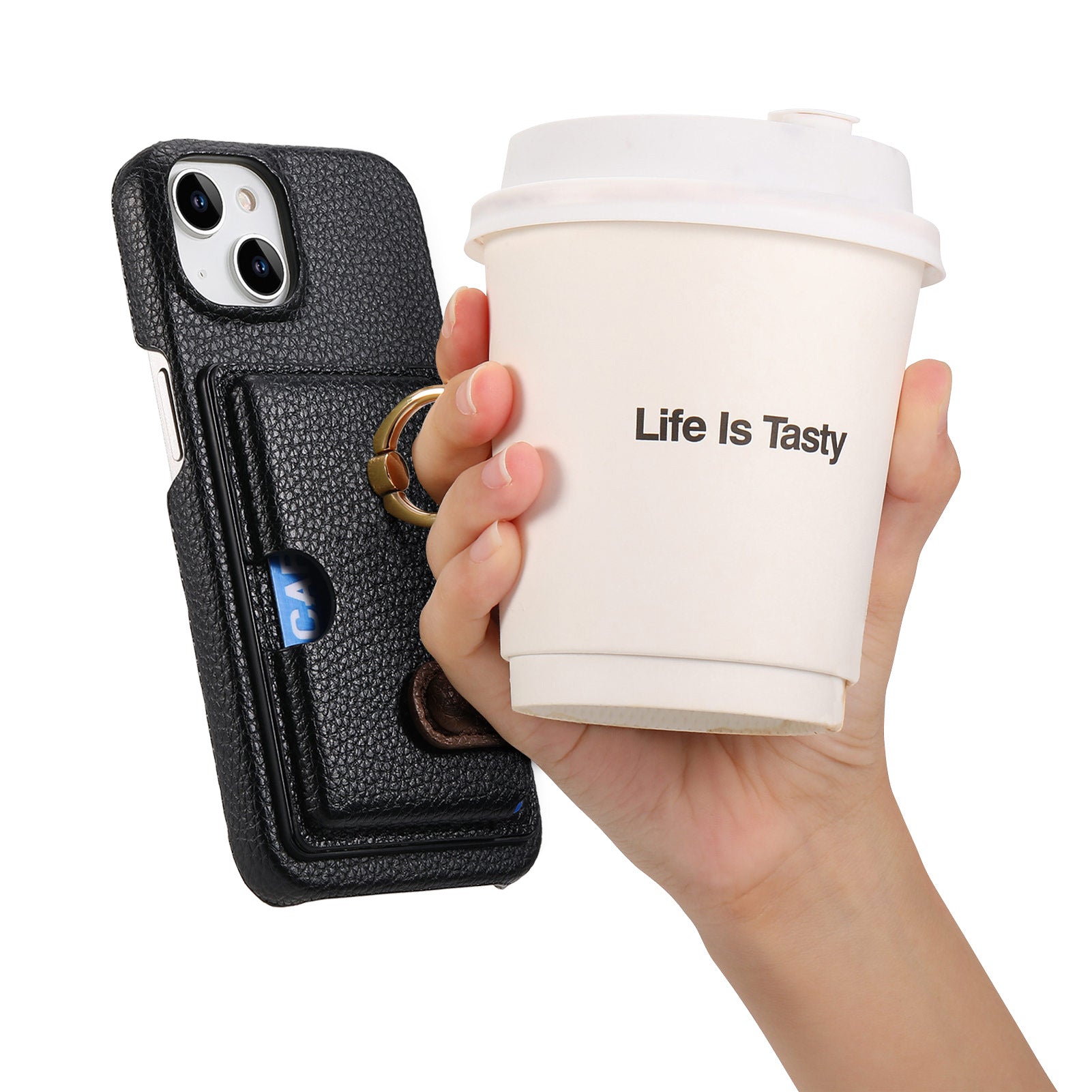 Premium Leather Ring Stand Wallet iPhone Case Card Holder, Magnetic Closure, and Kickstand Support for Hands-Free Convenience