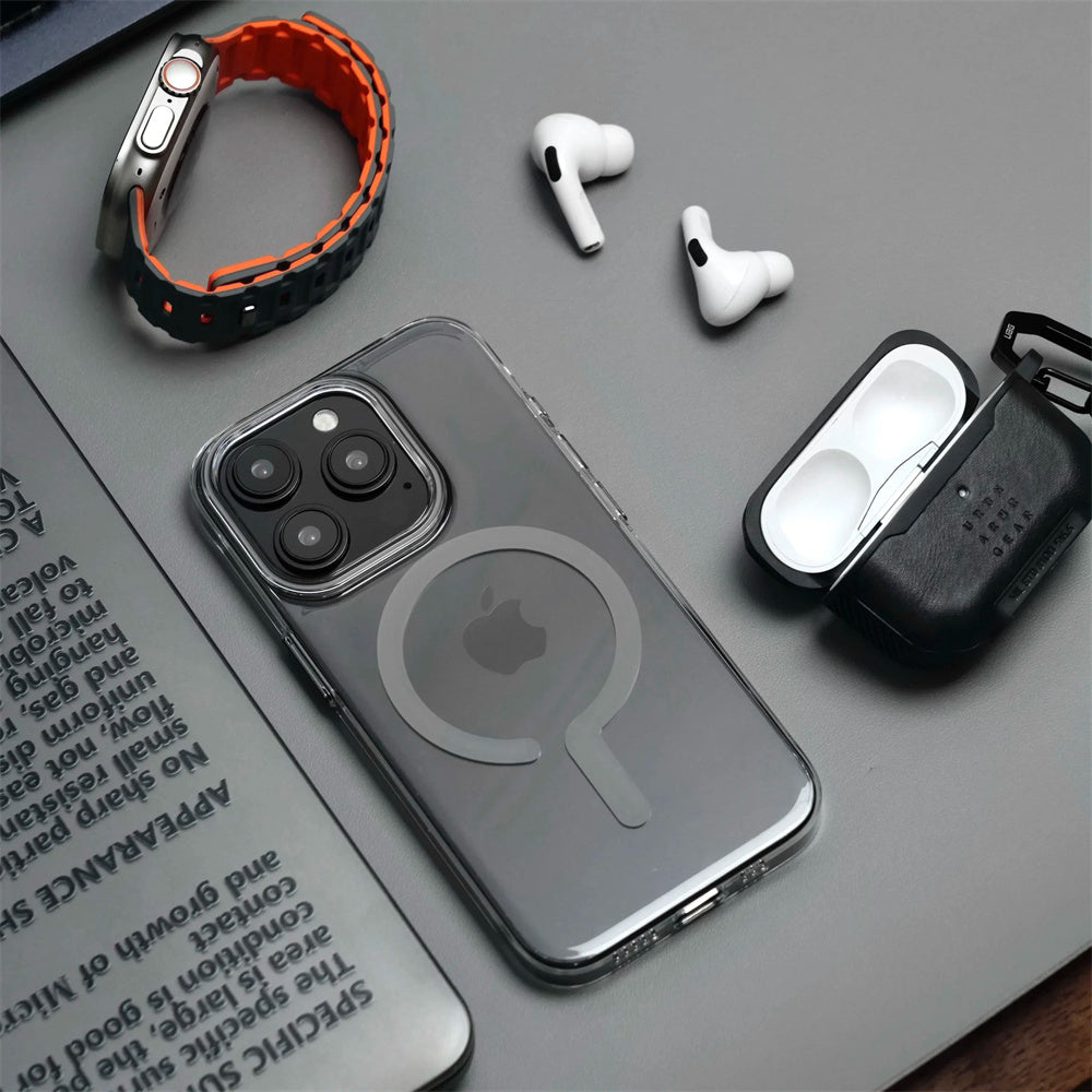 Luxury Titanium Gray Magnetic iPhone Case – Strong MagSafe Charging, Metal Buttons Sleek & Durable Protection Case for iPhone