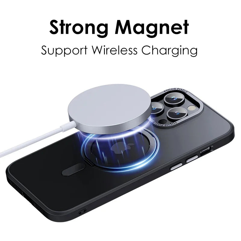 Luxury Magnetic 360° Rotating Stand Frosted Transparent Cover with Ring Holder Shockproof & Hands-Free Design Case for iPhone