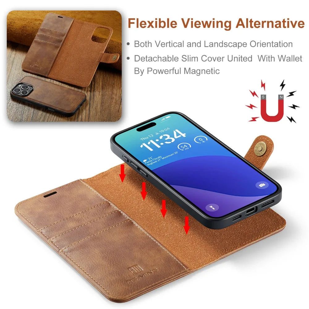 Premium Detachable Magnetic Leather Wallet iPhone Case – Card Holder, and Stylish Flip Cover for Secure and Convenient Use