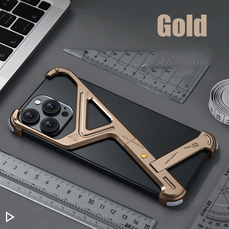 Luxury Geometric Metal iPhone Case – Aluminum Alloy Shockproof Cover with Stand for iPhone Models Stylish and Durable Design