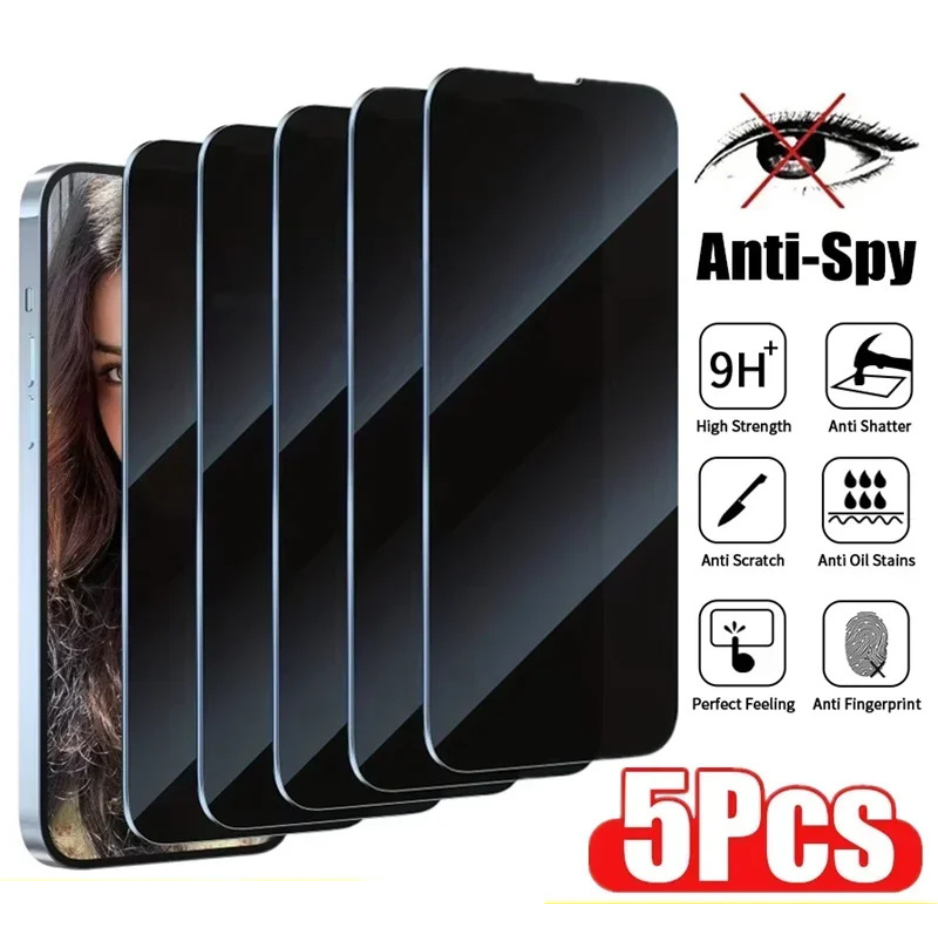 Premium 5Pcs Full Cover Privacy Screen Protector Anti-Spy Tempered Glass Scratch-Resistant & Water-Resistant for Apple iPhone