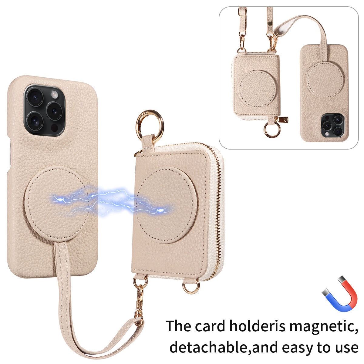 Premium High-Quality Magnetic Wallet iPhone Case – Detachable Design, Lashing Functionality, Stylish & Durable Protection