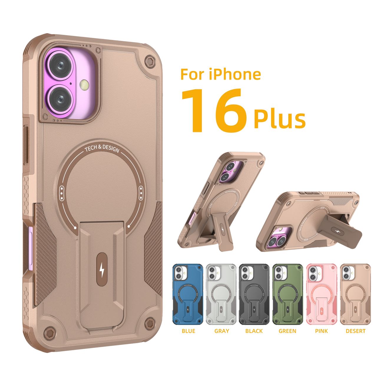 Deluxe Armor Stealth Bracket iPhone Case – Magnetic Super Fall Proof, Hard Shell with Lanyard, Protection for iPhone Models