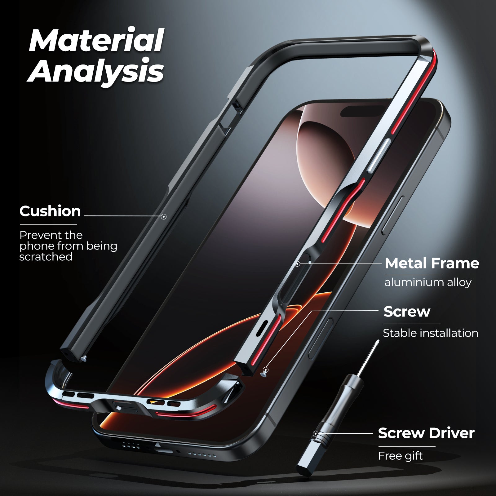 Metal Frame Bumper iPhone Case – Aluminum Detachable Heat Dissipation Cover for iPhone Models, Sleek and Durable Protection