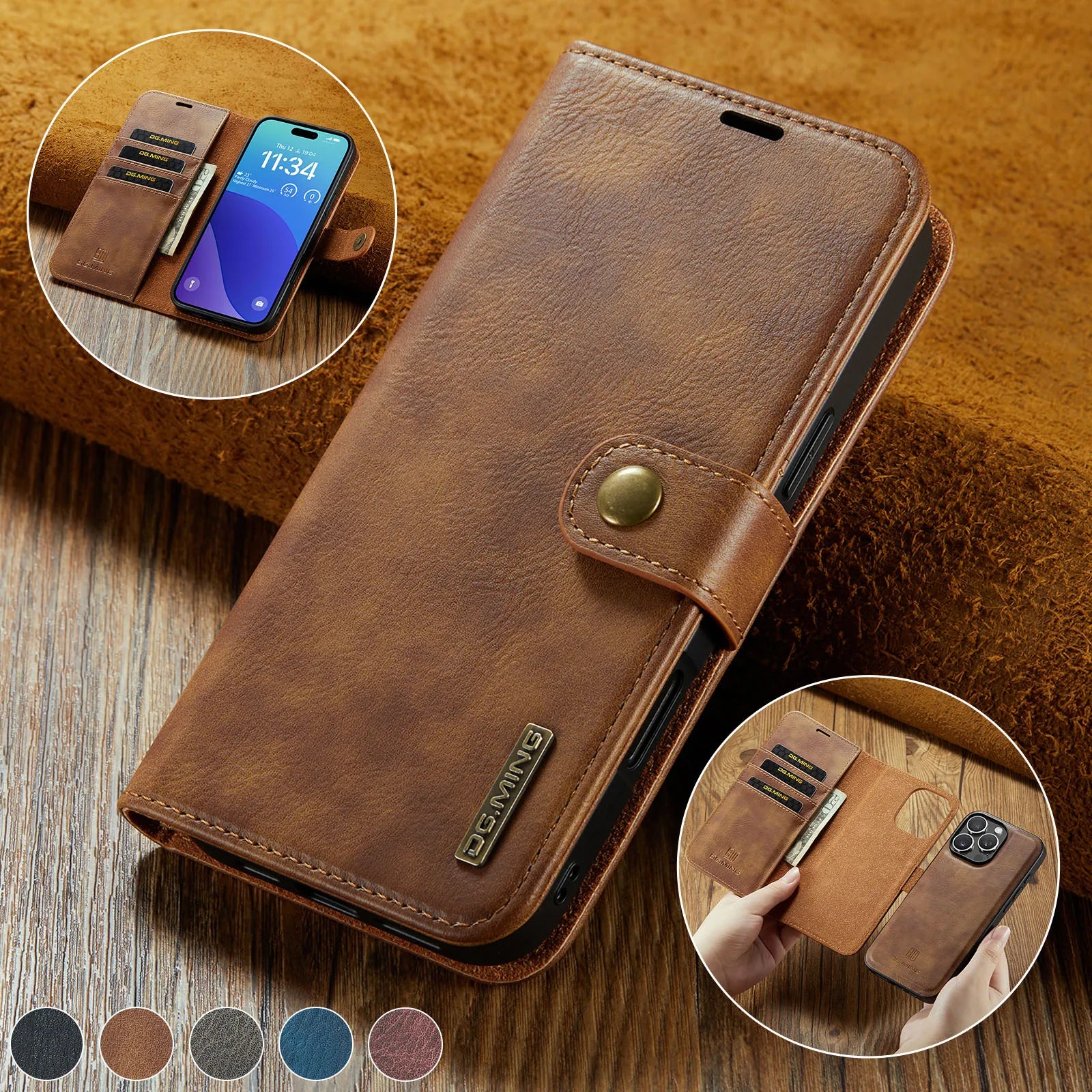 Premium Detachable Magnetic Leather Wallet iPhone Case – Card Holder, and Stylish Flip Cover for Secure and Convenient Use