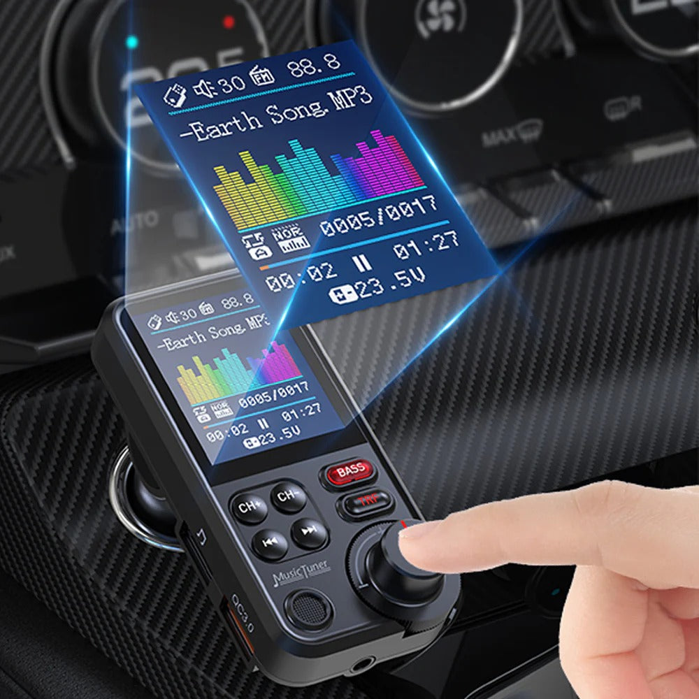 Premium, 1.8-Inch, Wireless Bluetooth FM Transmitter for Car, AUX Support, QC3.0 Charging, Treble, Bass Adjustment,